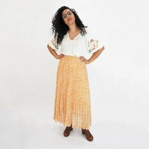 Mustard Leopard Print Pleated Maxi Skirt